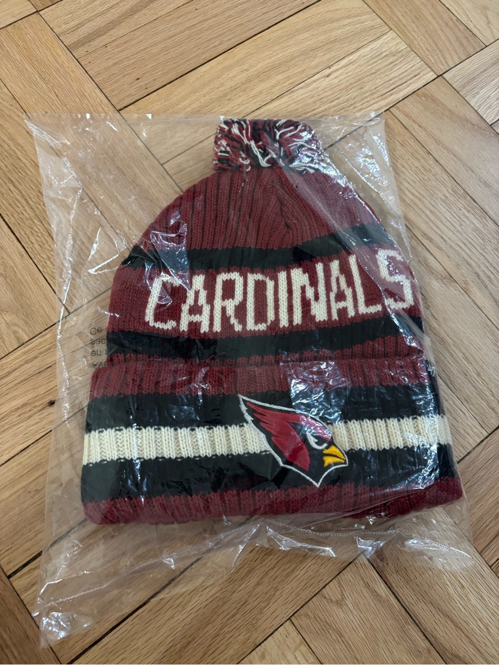 47 Brand Arizona Cardinals Bering Cuffed Knit Pom Beanie Hat Dark Red Black NFL